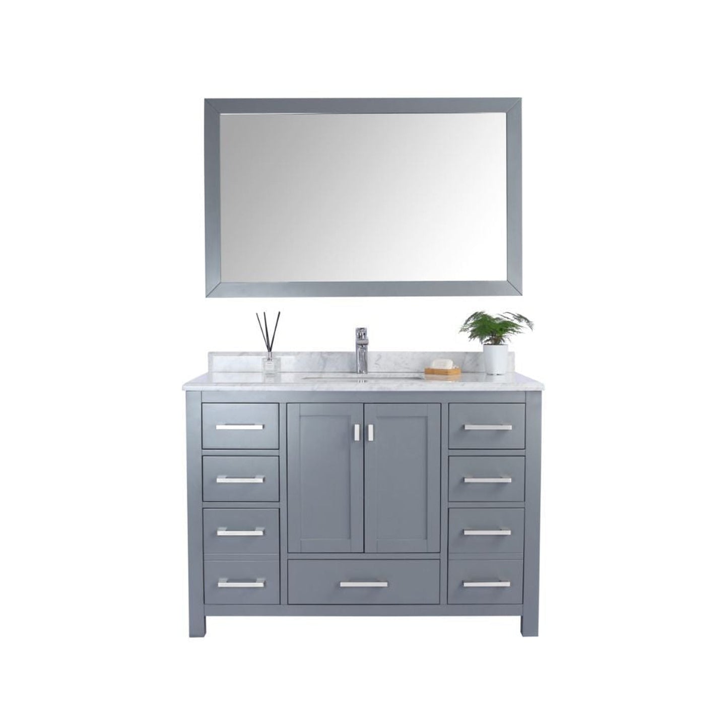 Laviva Wilson 48" Gray Vanity Base and White Carrara Marble Countertop With Rectangular Ceramic Sink