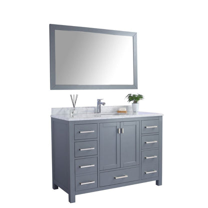 Laviva Wilson 48" Gray Vanity Base and White Carrara Marble Countertop With Rectangular Ceramic Sink