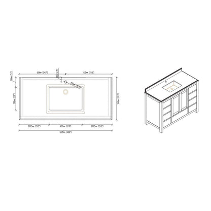 Laviva Wilson 48" Gray Vanity Base and White Stripes Marble Countertop With Rectangular Ceramic Sink