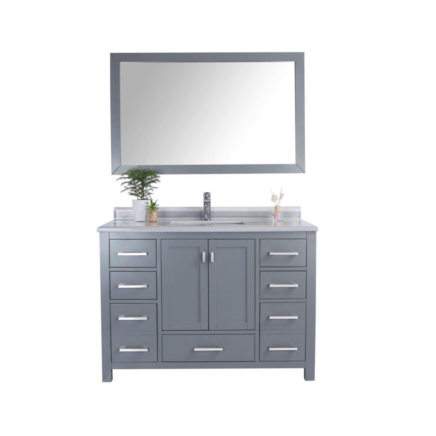 Laviva Wilson 48" Gray Vanity Base and White Stripes Marble Countertop With Rectangular Ceramic Sink