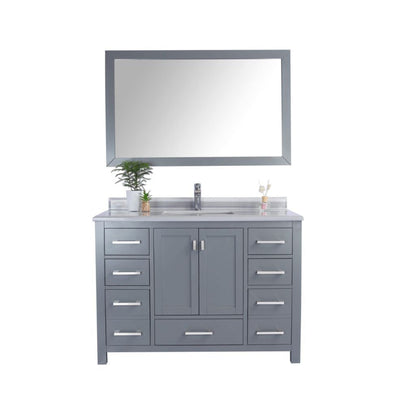 Laviva Wilson 48" Gray Vanity Base and White Stripes Marble Countertop With Rectangular Ceramic Sink