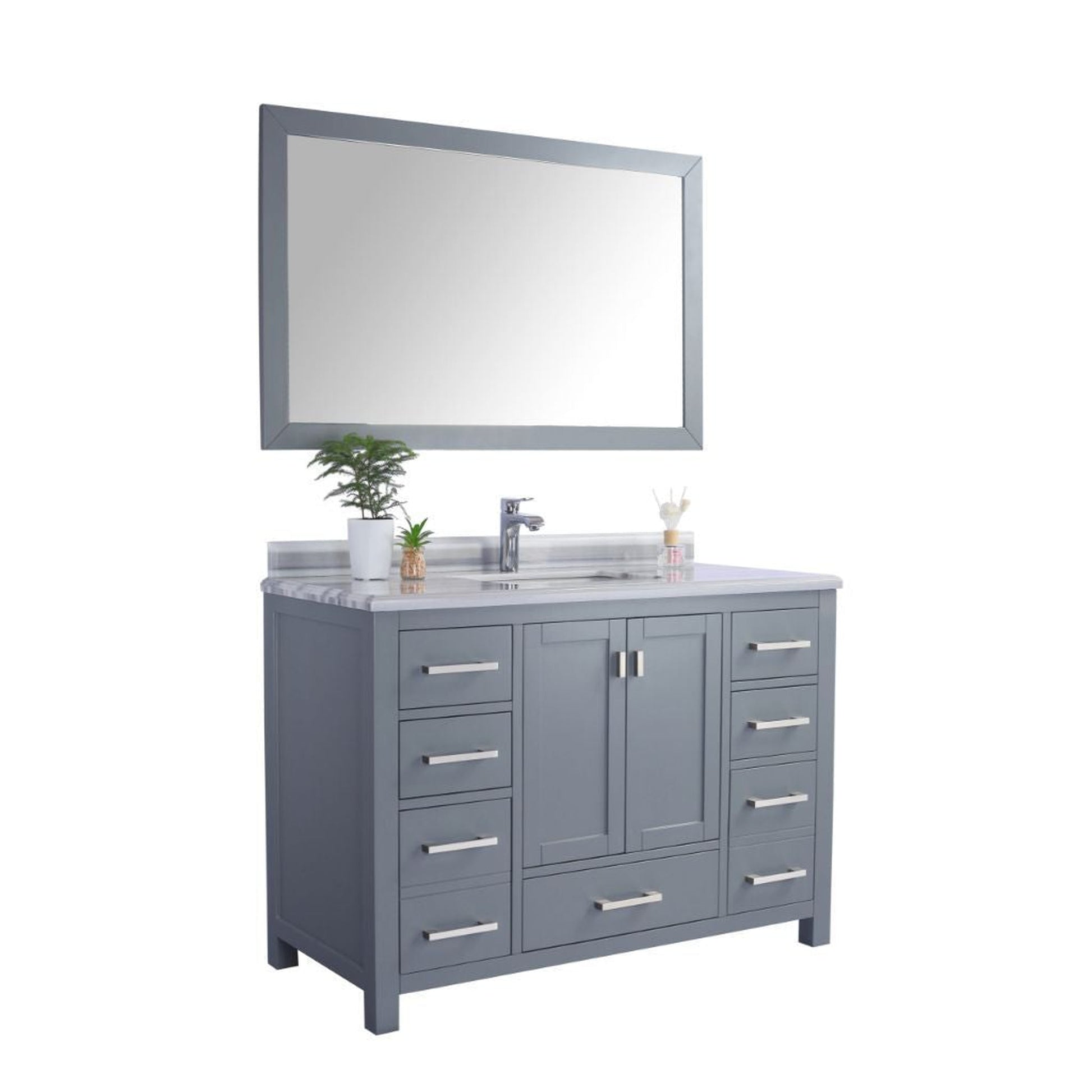 Laviva Wilson 48" Gray Vanity Base and White Stripes Marble Countertop With Rectangular Ceramic Sink