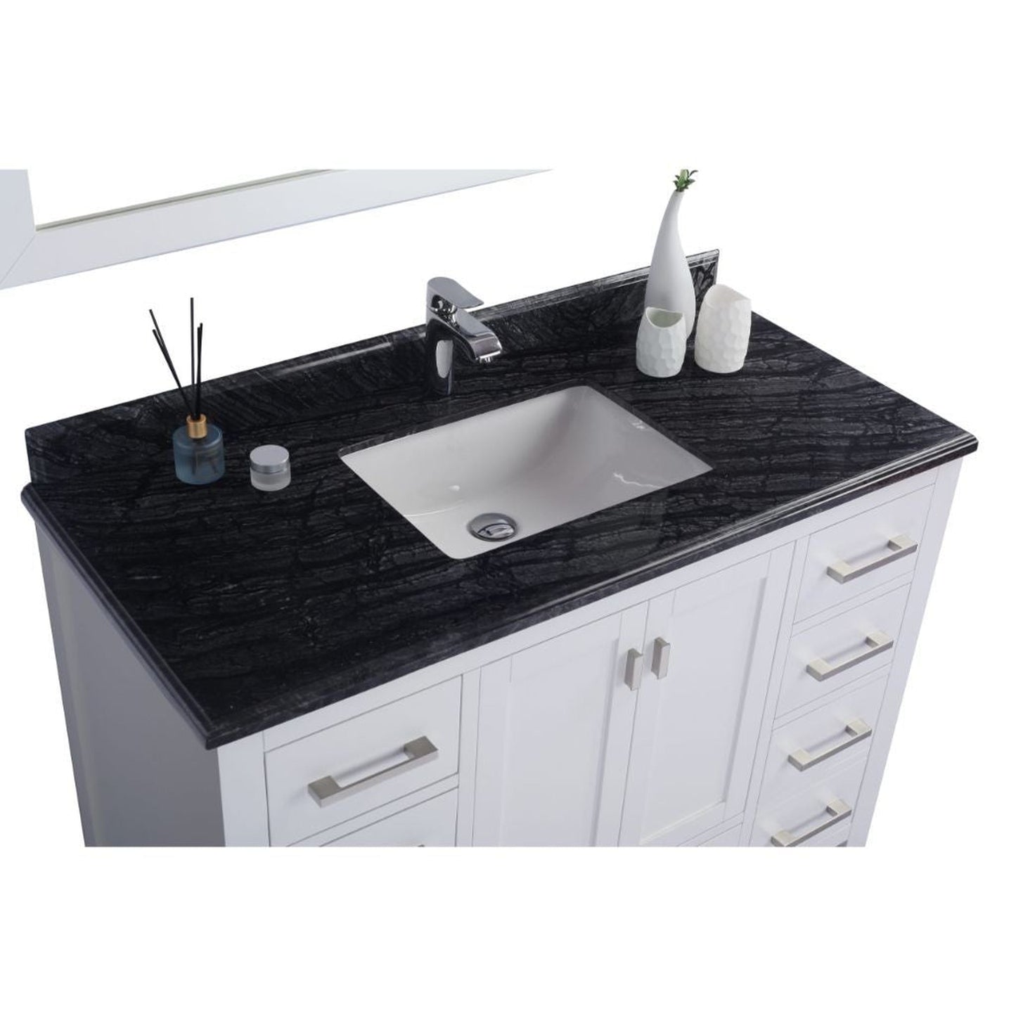 Laviva Wilson 48" White Vanity Base and Black Wood Marble Countertop With Rectangular Ceramic Sink