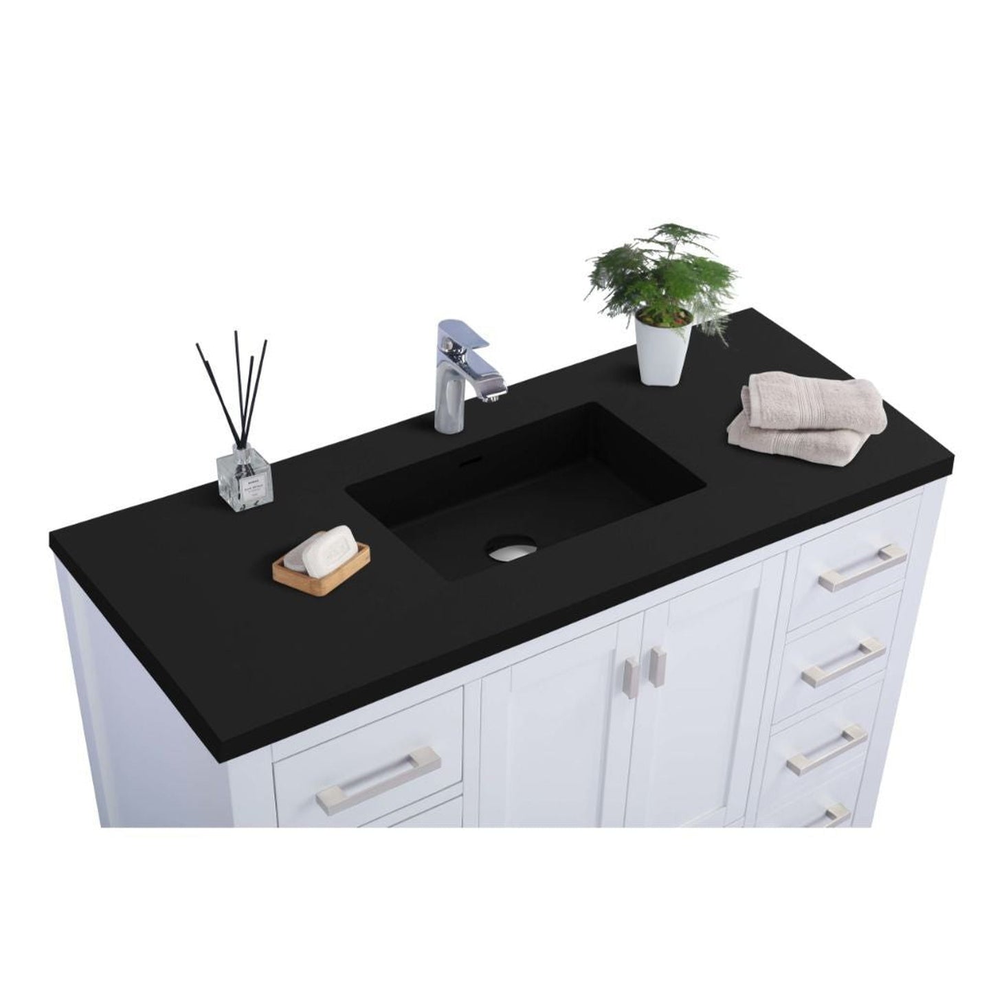 Laviva Wilson 48" White Vanity Base and Matte Black Viva Stone Solid Surface Countertop With Integrated Sink
