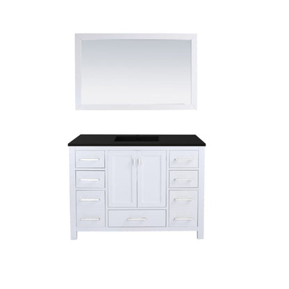 Laviva Wilson 48" White Vanity Base and Matte Black Viva Stone Solid Surface Countertop With Integrated Sink