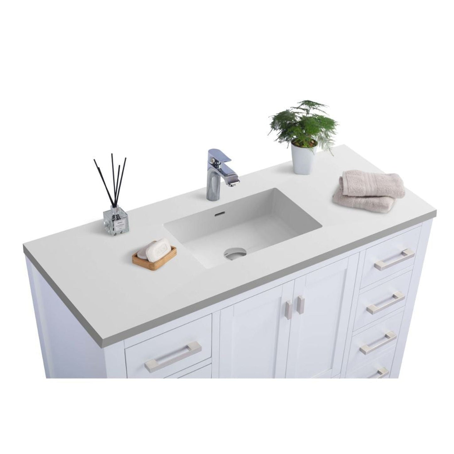 Laviva Wilson 48" White Vanity Base and Matte White Viva Stone Solid Surface Countertop With Integrated Sink