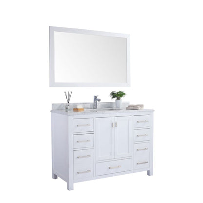 Laviva Wilson 48" White Vanity Base and White Carrara Marble Countertop With Rectangular Ceramic Sink
