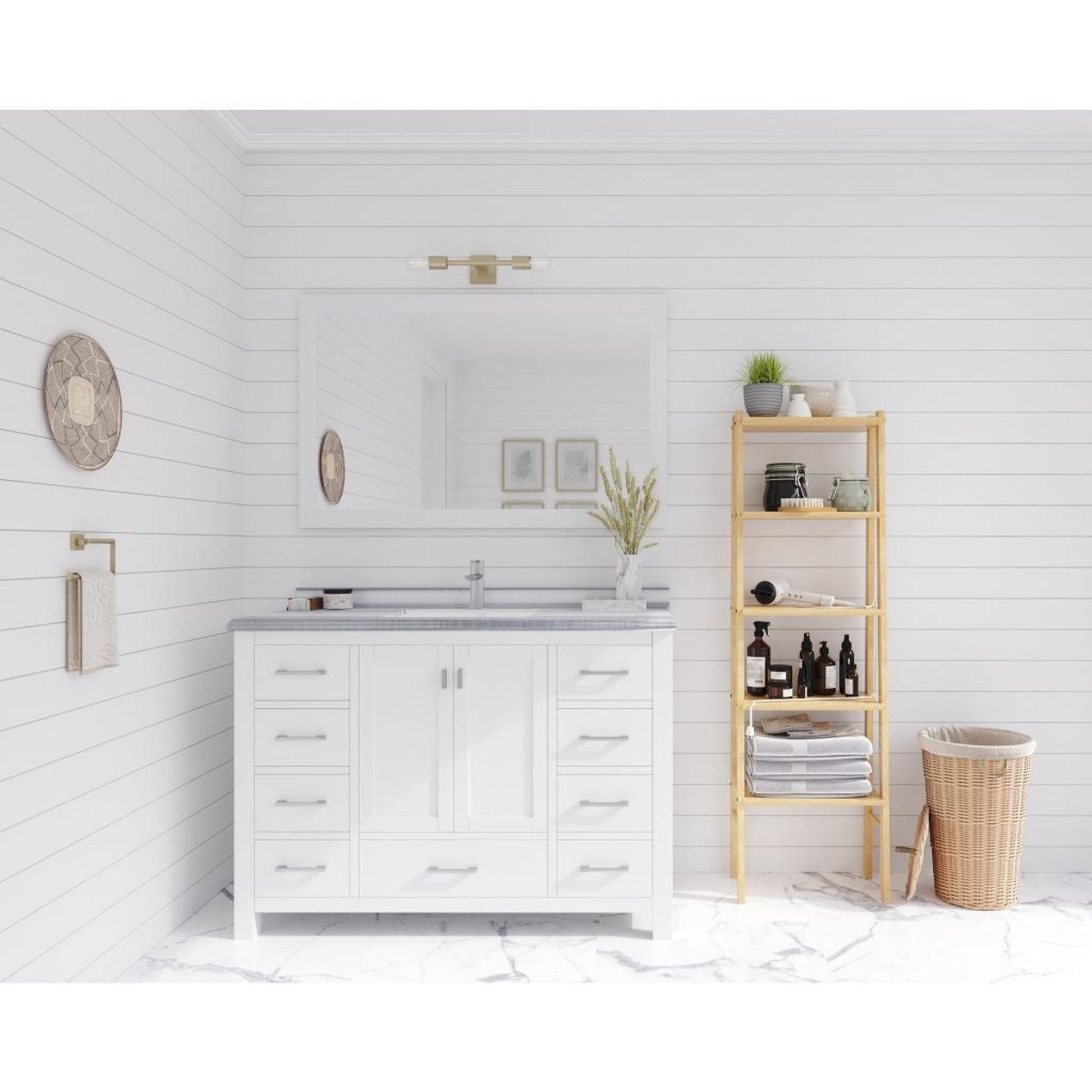 Laviva Wilson 48" White Vanity Base and White Stripes Marble Countertop With Rectangular Ceramic Sink