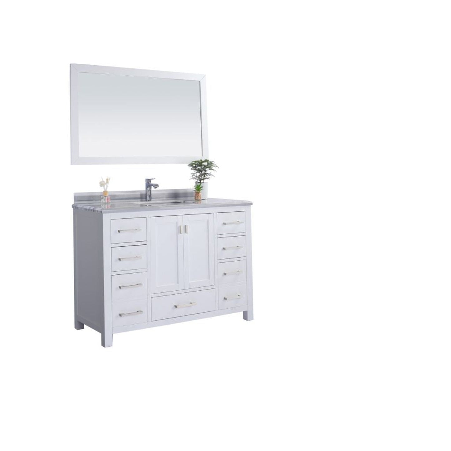 Laviva Wilson 48" White Vanity Base and White Stripes Marble Countertop With Rectangular Ceramic Sink