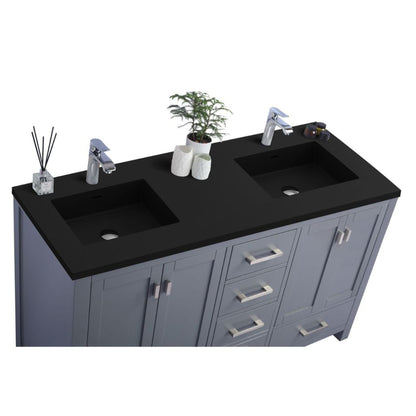 Laviva Wilson 60" Gray Vanity Base and Matte Black Solid Surface Countertop With Double Integrated Sinks