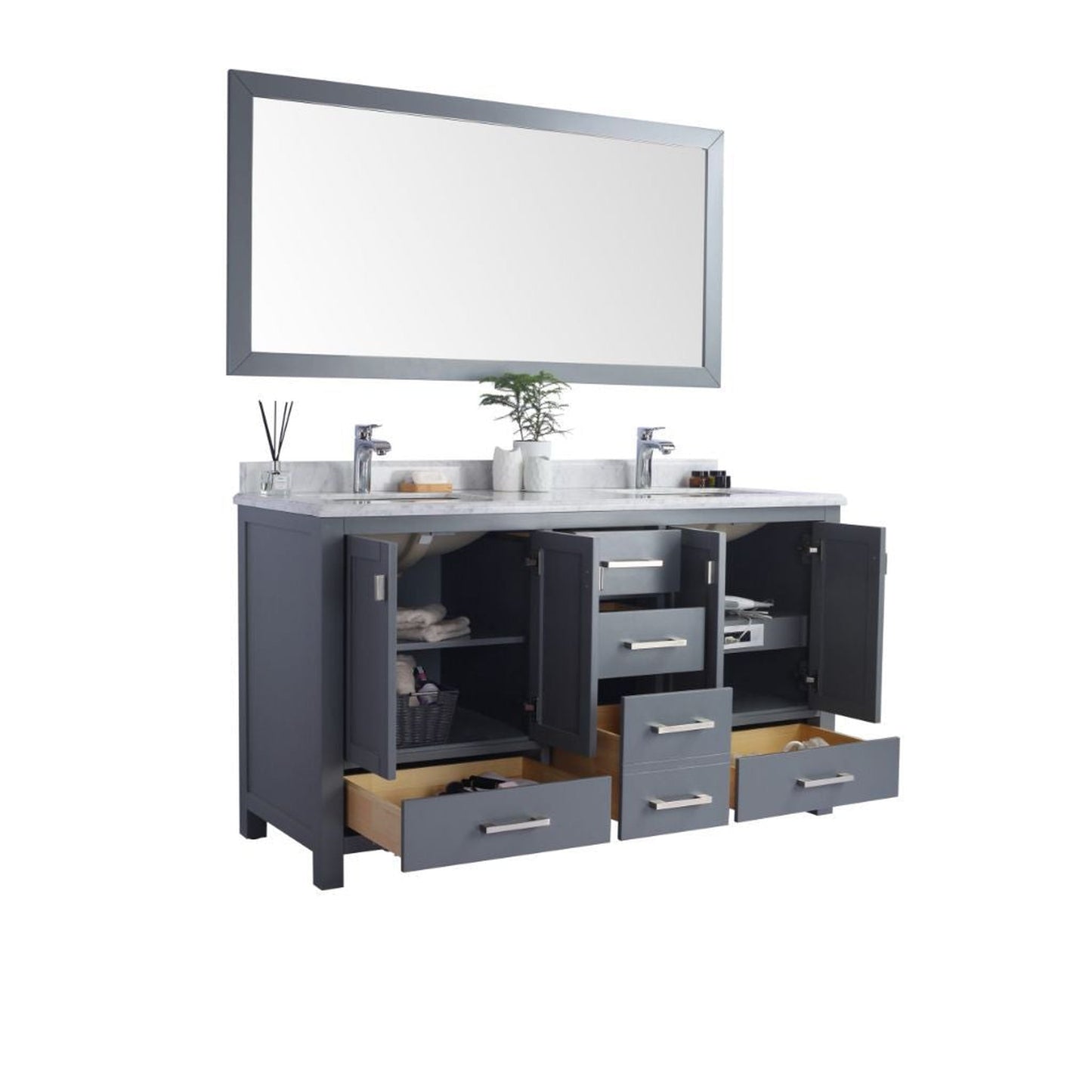 Laviva Wilson 60" Gray Vanity Base and Matte Black Solid Surface Countertop With Double Integrated Sinks