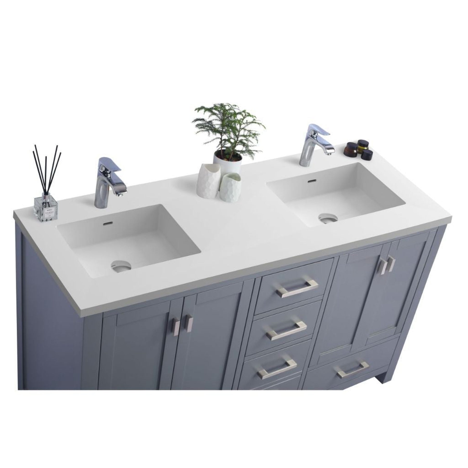 Laviva Wilson 60" Gray Vanity Base and Matte White Solid Surface Countertop With Double Integrated Sinks