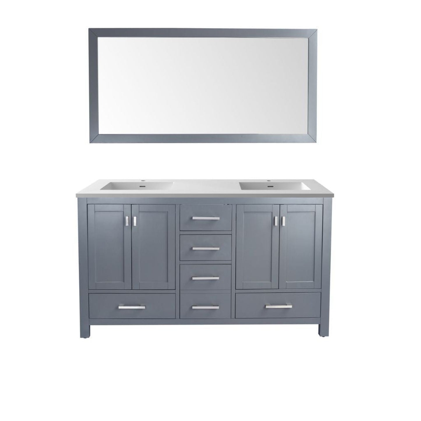 Laviva Wilson 60" Gray Vanity Base and Matte White Solid Surface Countertop With Double Integrated Sinks