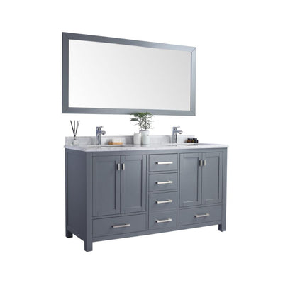 Laviva Wilson 60" Gray Vanity Base and White Carrara Marble Countertop With Double Rectangular Ceramic Sinks