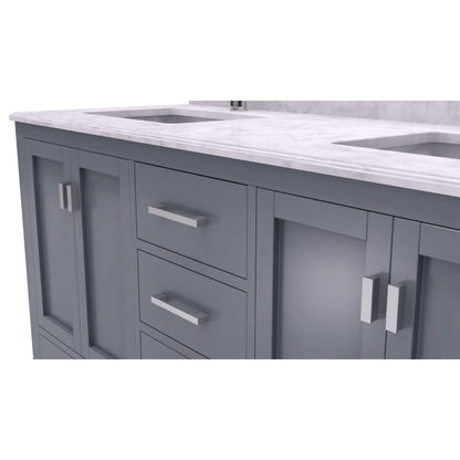 Laviva Wilson 60" Gray Vanity Base and White Carrara Marble Countertop With Double Rectangular Ceramic Sinks