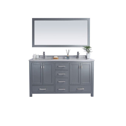 Laviva Wilson 60" Gray Vanity Base and White Stripes Marble Countertop With Double Rectangular Ceramic Sinks