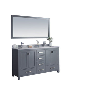 Laviva Wilson 60" Gray Vanity Base and White Stripes Marble Countertop With Double Rectangular Ceramic Sinks