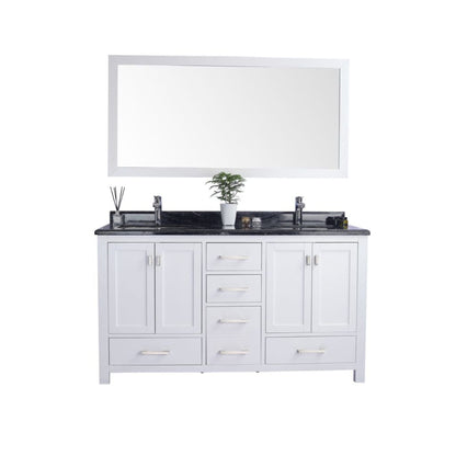 Laviva Wilson 60" White Vanity Base and Black Wood Marble Countertop With Double Rectangular Ceramic Sinks
