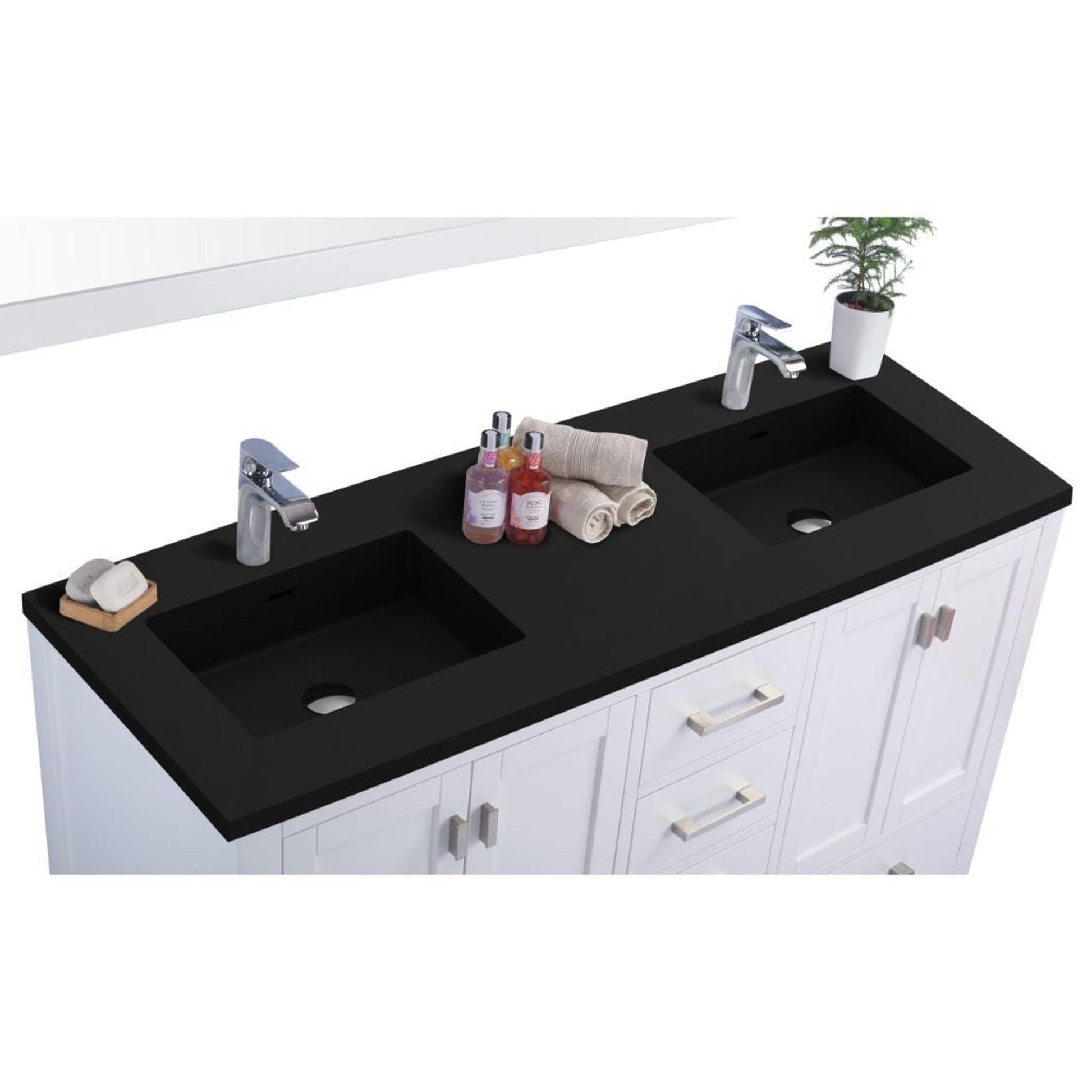Laviva Wilson 60" White Vanity Base and Matte Black Solid Surface Countertop With Double Integrated Sinks
