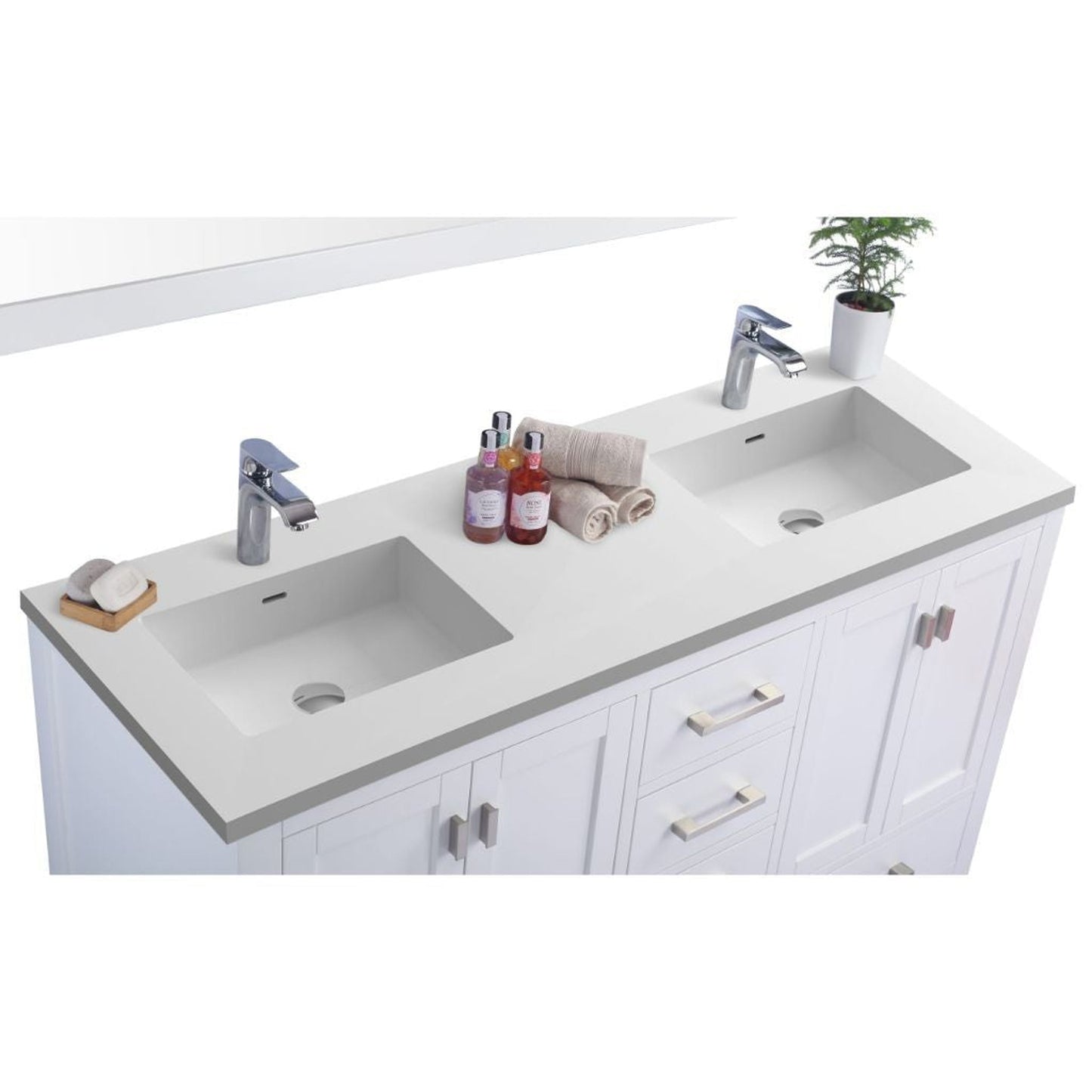 Laviva Wilson 60" White Vanity Base and Matte White Solid Surface Countertop With Double Integrated Sinks