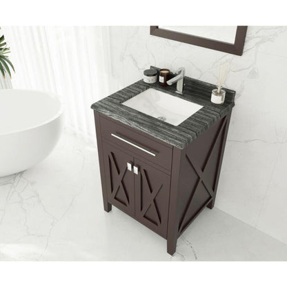 Laviva Wimbledon 24" Brown Vanity Base and Black Wood Marble Countertop With Rectangular Ceramic Sink
