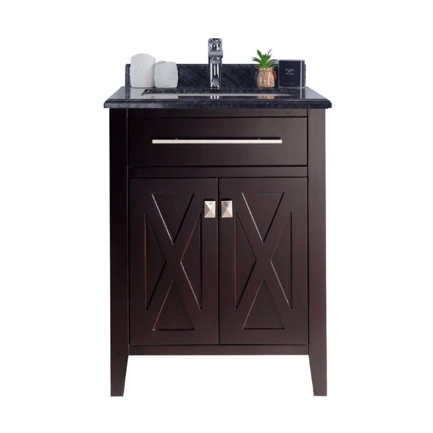 Laviva Wimbledon 24" Brown Vanity Base and Black Wood Marble Countertop With Rectangular Ceramic Sink