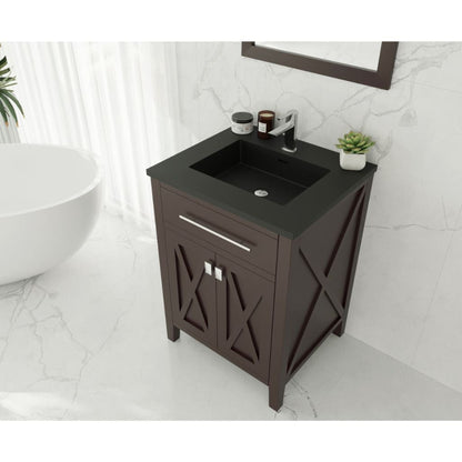 Laviva Wimbledon 24" Brown Vanity Base and Matte Black Viva Stone Solid Surface Countertop With Integrated Sink