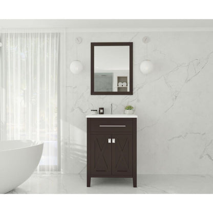 Laviva Wimbledon 24" Brown Vanity Base and Matte White Viva Stone Solid Surface Countertop With Integrated Sink