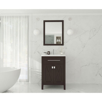 Laviva Wimbledon 24" Brown Vanity Base and White Carrara Marble Countertop With Rectangular Ceramic Sink