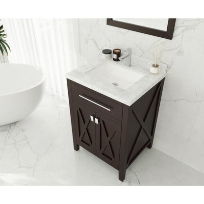 Laviva Wimbledon 24" Brown Vanity Base and White Carrara Marble Countertop With Rectangular Ceramic Sink