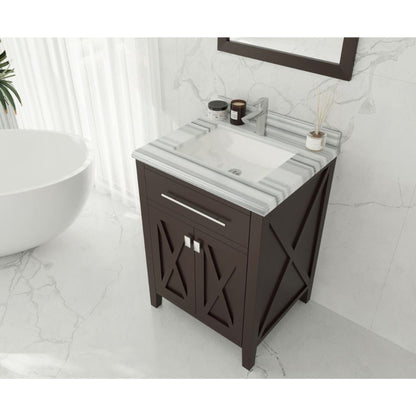 Laviva Wimbledon 24" Brown Vanity Base and White Stripes Marble Countertop With Rectangular Ceramic Sink
