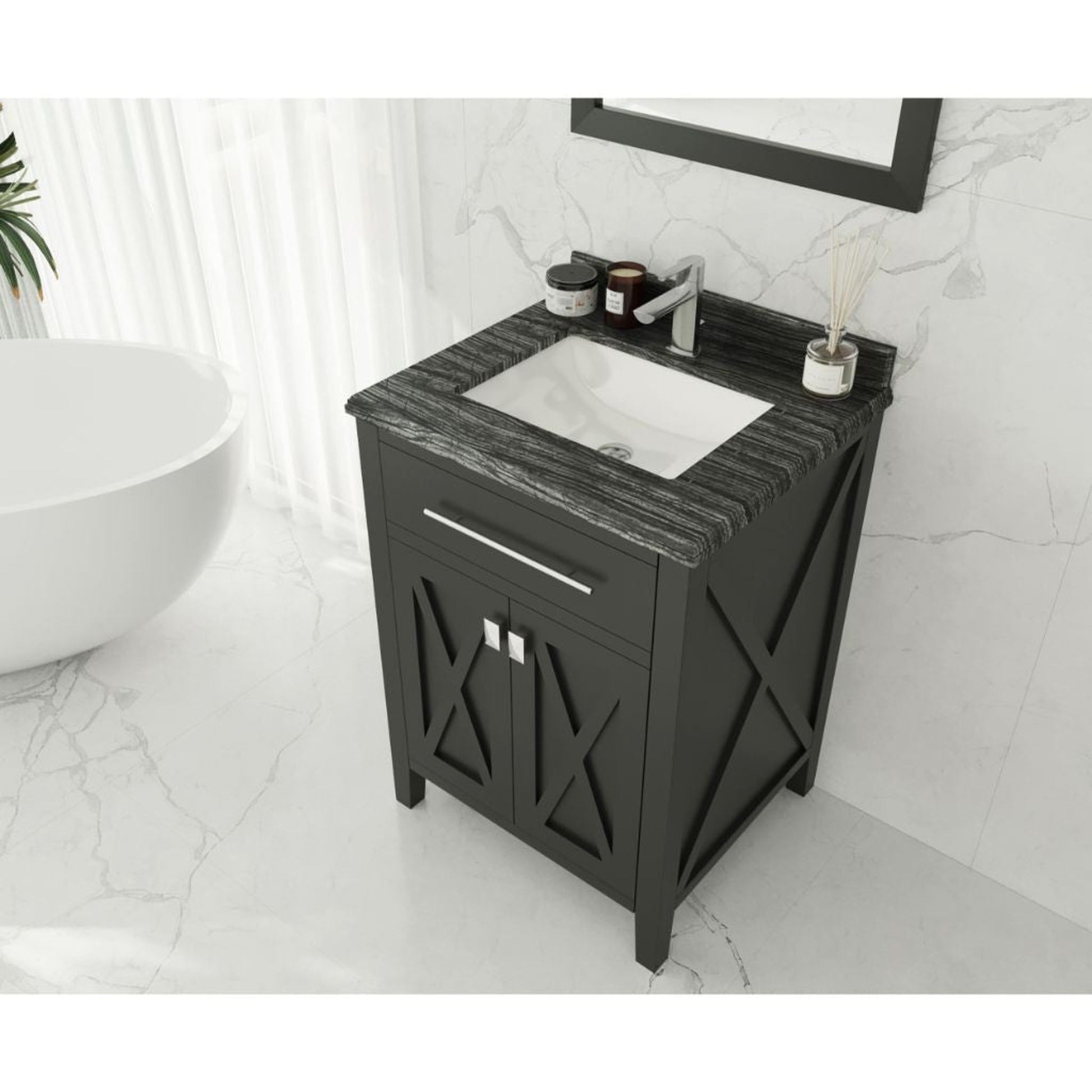 Laviva Wimbledon 24" Espresso Vanity Base and Black Wood Marble Countertop With Rectangular Ceramic Sink