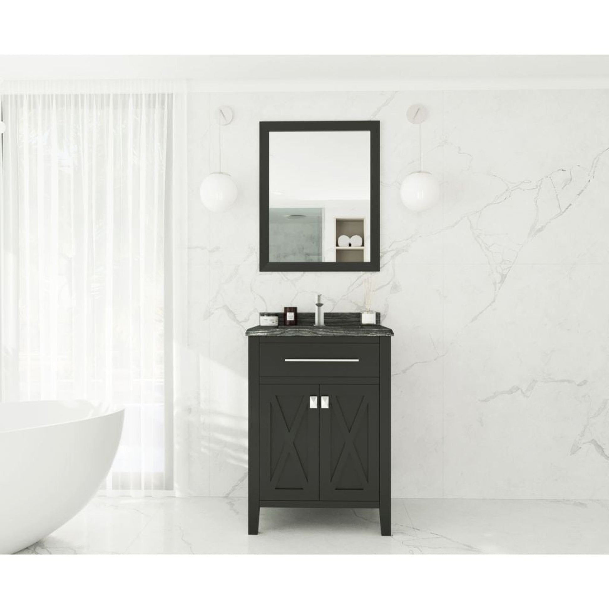 Laviva Wimbledon 24" Espresso Vanity Base and Black Wood Marble Countertop With Rectangular Ceramic Sink