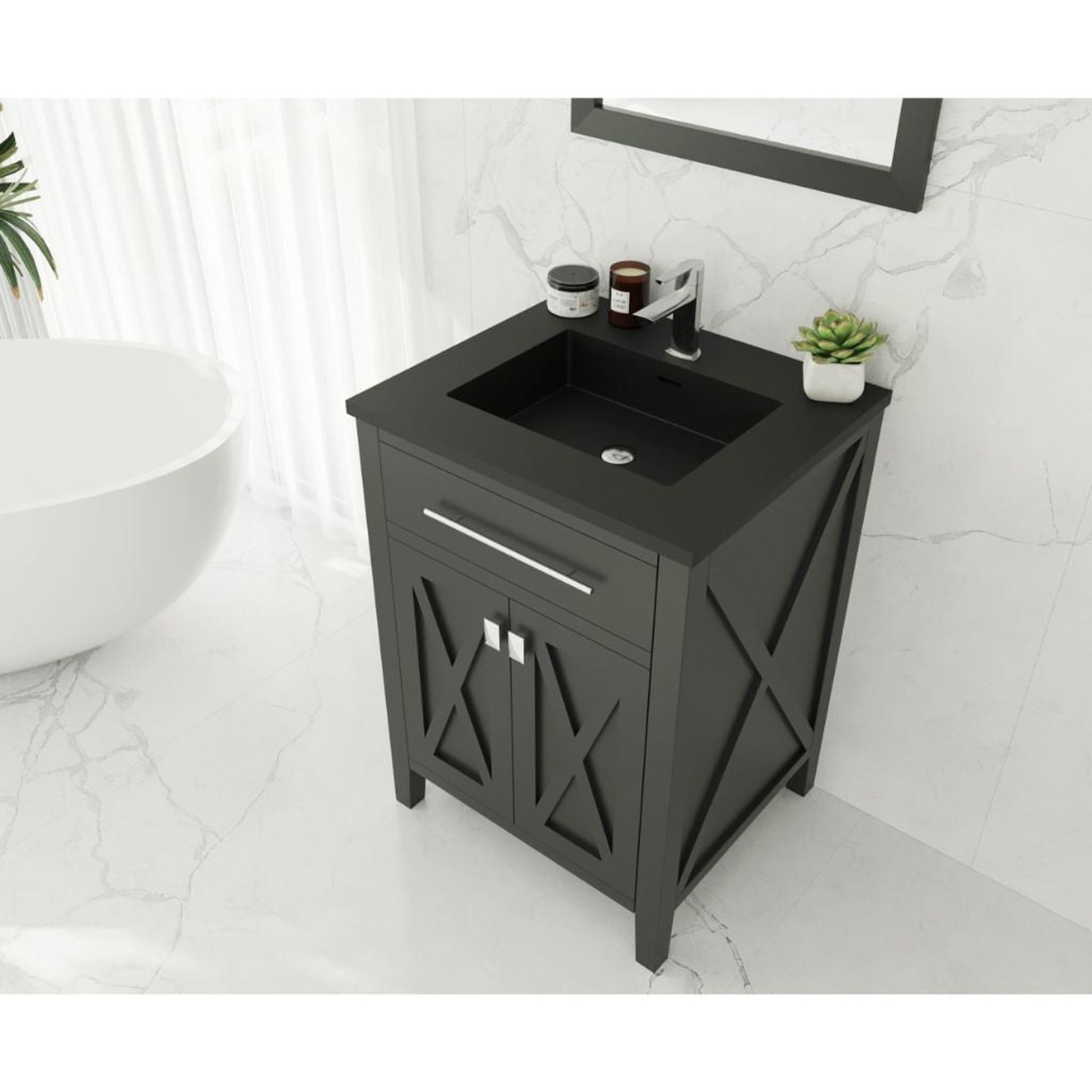 Laviva Wimbledon 24" Espresso Vanity Base and Matte Black Viva Stone Solid Surface Countertop With Integrated Sink
