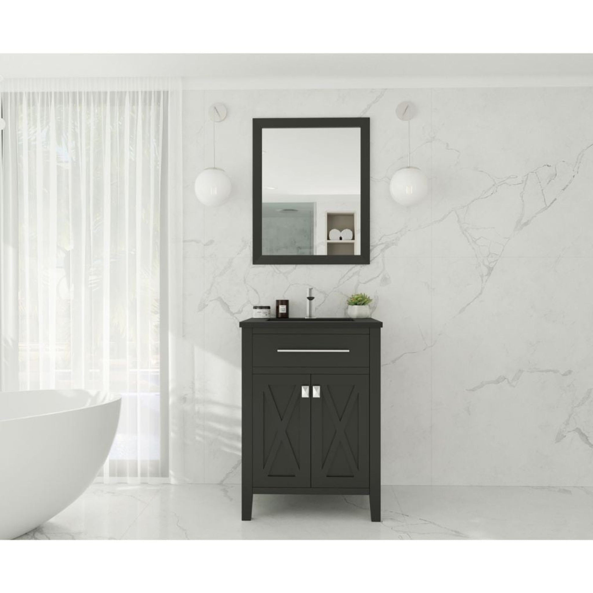 Laviva Wimbledon 24" Espresso Vanity Base and Matte Black Viva Stone Solid Surface Countertop With Integrated Sink