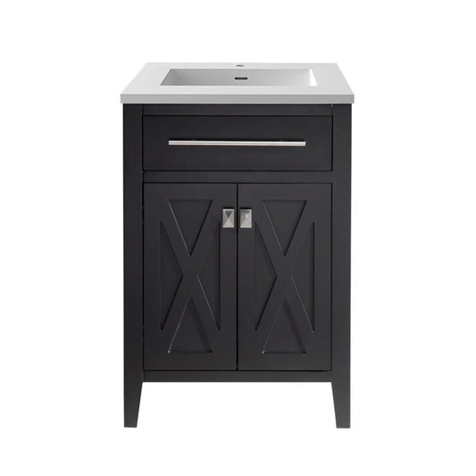 Laviva Wimbledon 24" Espresso Vanity Base and Matte White Viva Stone Solid Surface Countertop With Integrated Sink