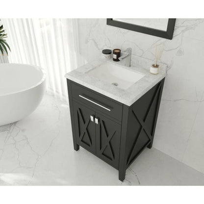 Laviva Wimbledon 24" Espresso Vanity Base and White Carrara Marble Countertop With Rectangular Ceramic Sink