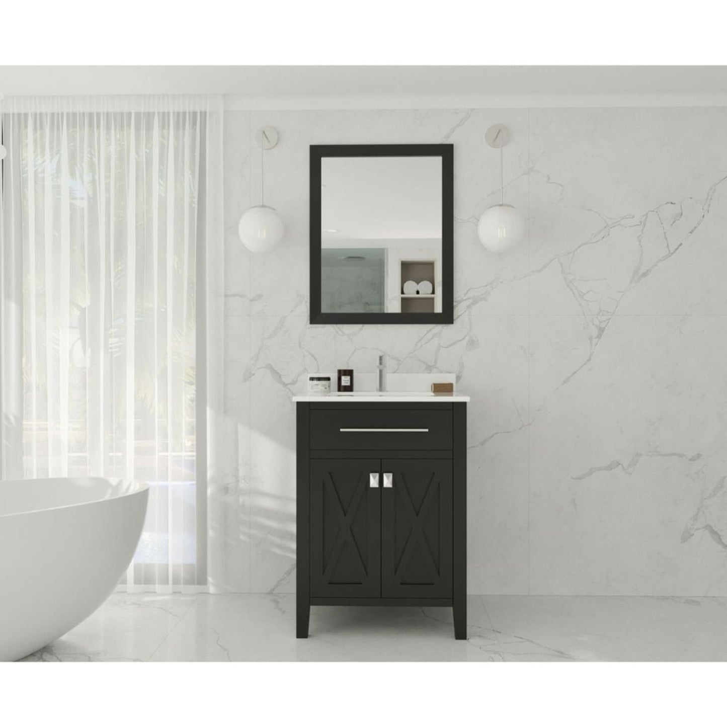 Laviva Wimbledon 24" Espresso Vanity Base and White Quartz Countertop With Rectangular Ceramic Sink