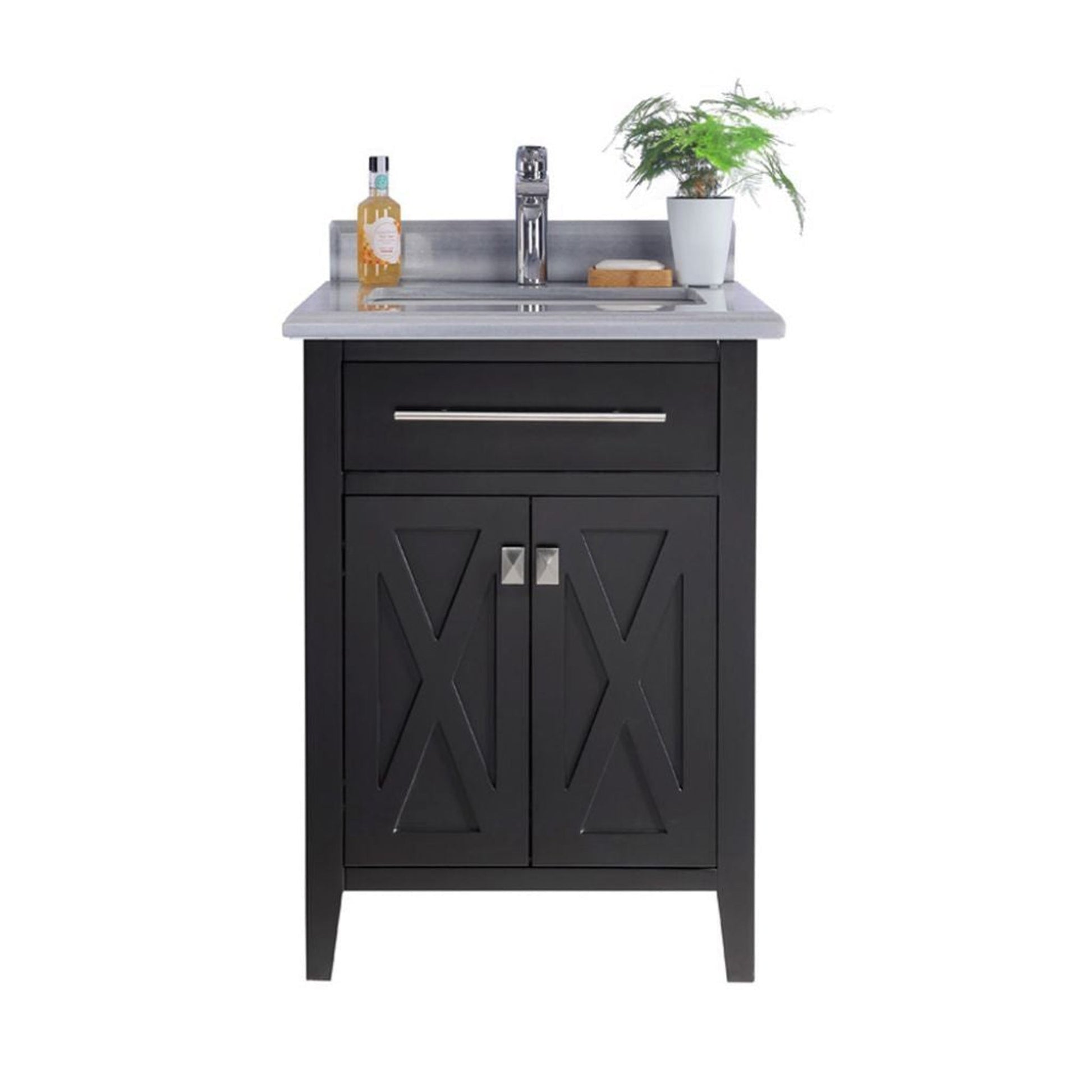 Laviva Wimbledon 24" Espresso Vanity Base and White Stripes Marble Countertop With Rectangular Ceramic Sink