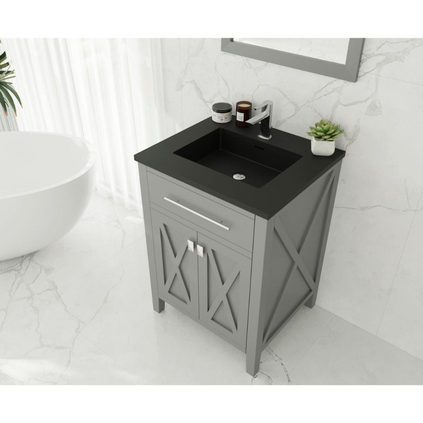 Laviva Wimbledon 24" Gray Vanity Base and Matte Black Viva Stone Solid Surface Countertop With Integrated Sink