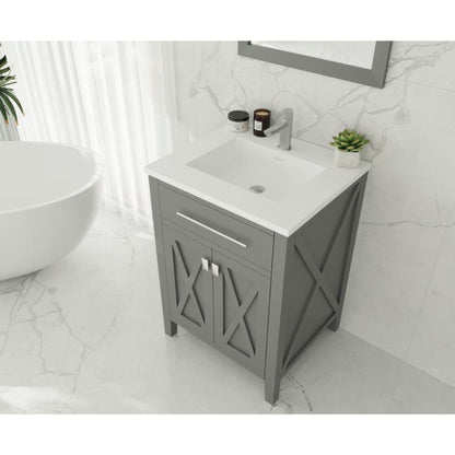 Laviva Wimbledon 24" Gray Vanity Base and Matte White Viva Stone Solid Surface Countertop With Integrated Sink