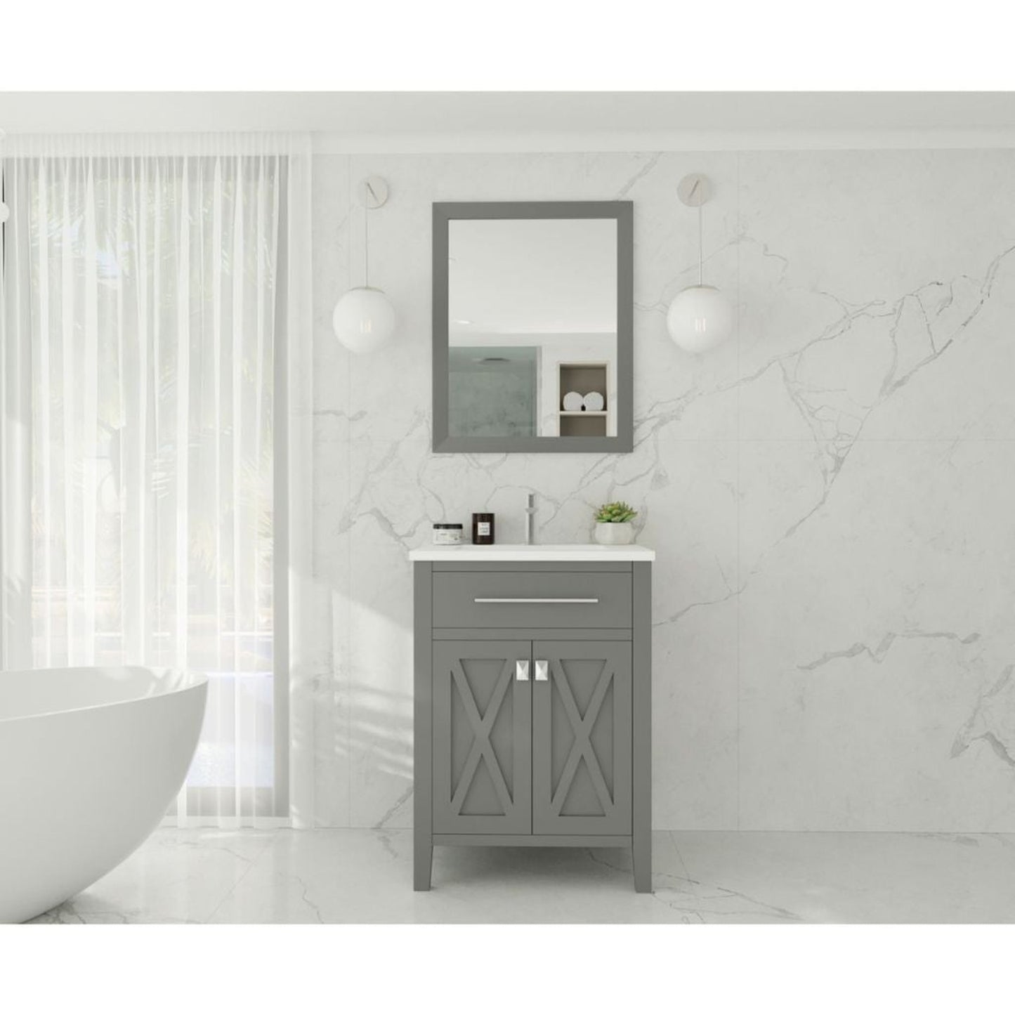 Laviva Wimbledon 24" Gray Vanity Base and Matte White Viva Stone Solid Surface Countertop With Integrated Sink