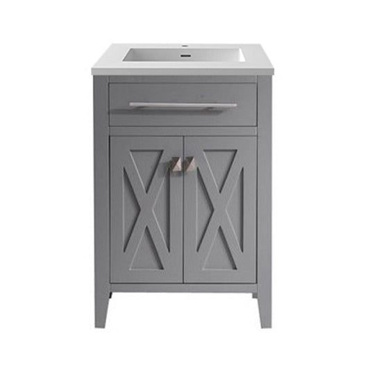 Laviva Wimbledon 24" Gray Vanity Base and Matte White Viva Stone Solid Surface Countertop With Integrated Sink