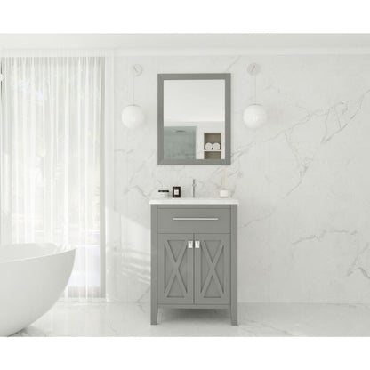 Laviva Wimbledon 24" Gray Vanity Base and White Carrara Marble Countertop With Rectangular Ceramic Sink