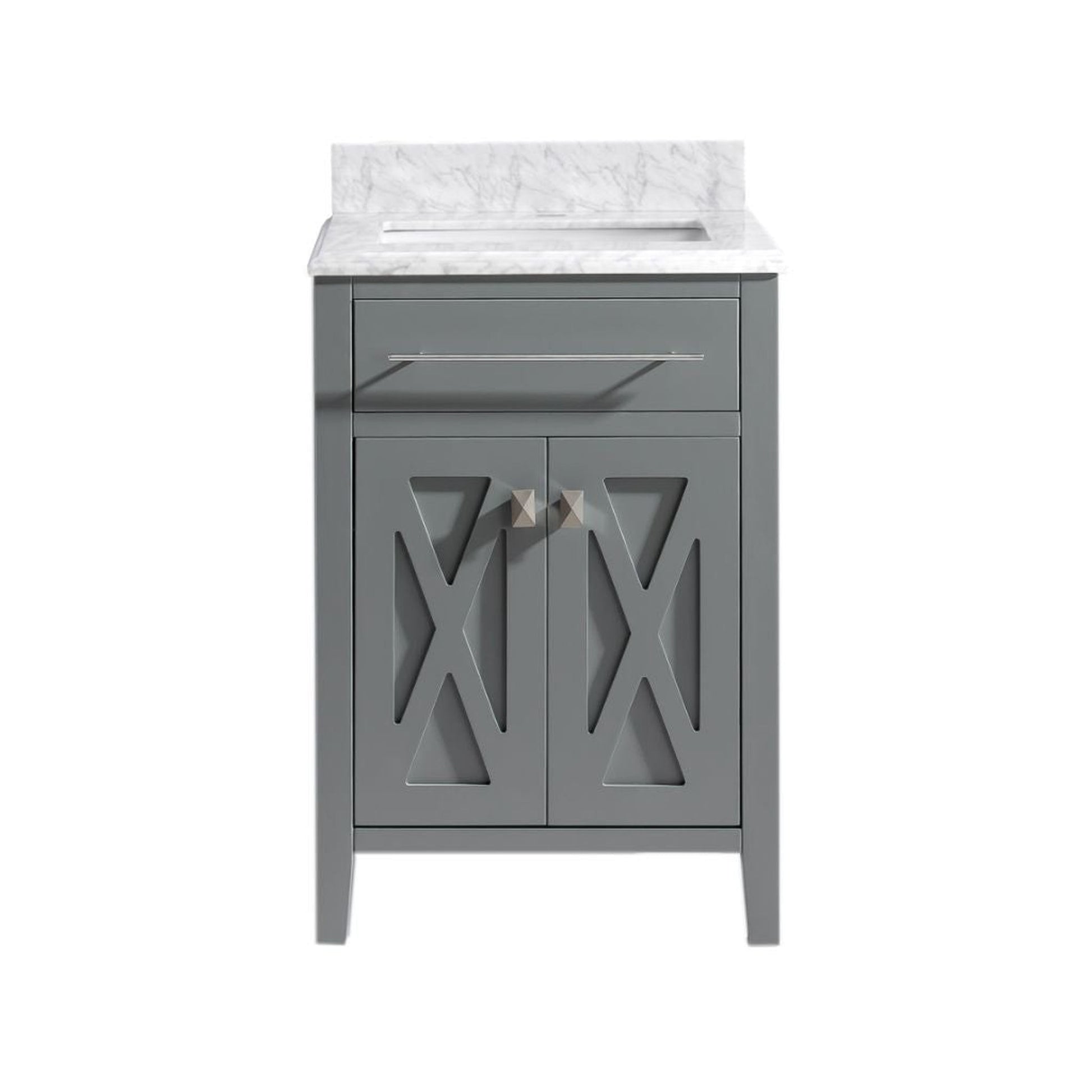 Laviva Wimbledon 24" Gray Vanity Base and White Carrara Marble Countertop With Rectangular Ceramic Sink