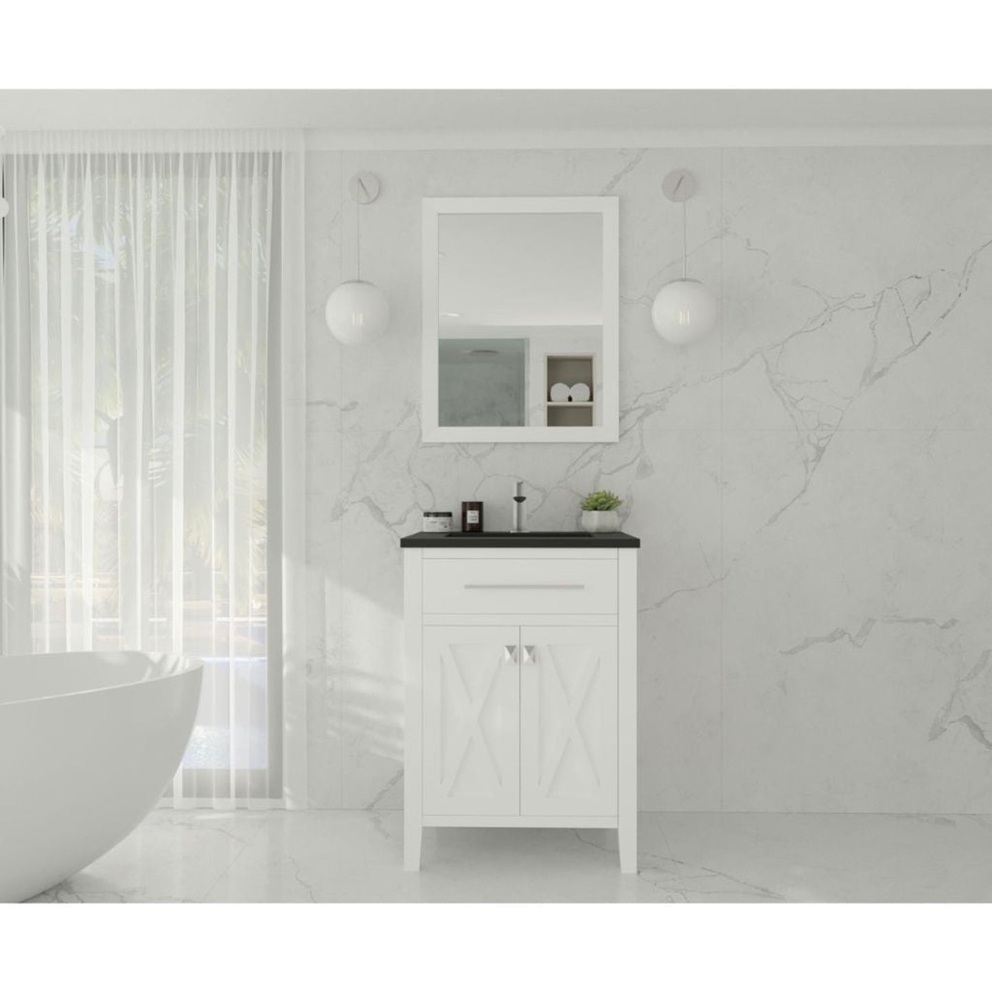 Laviva Wimbledon 24" White Vanity Base and Matte Black Viva Stone Solid Surface Countertop With Integrated Sink