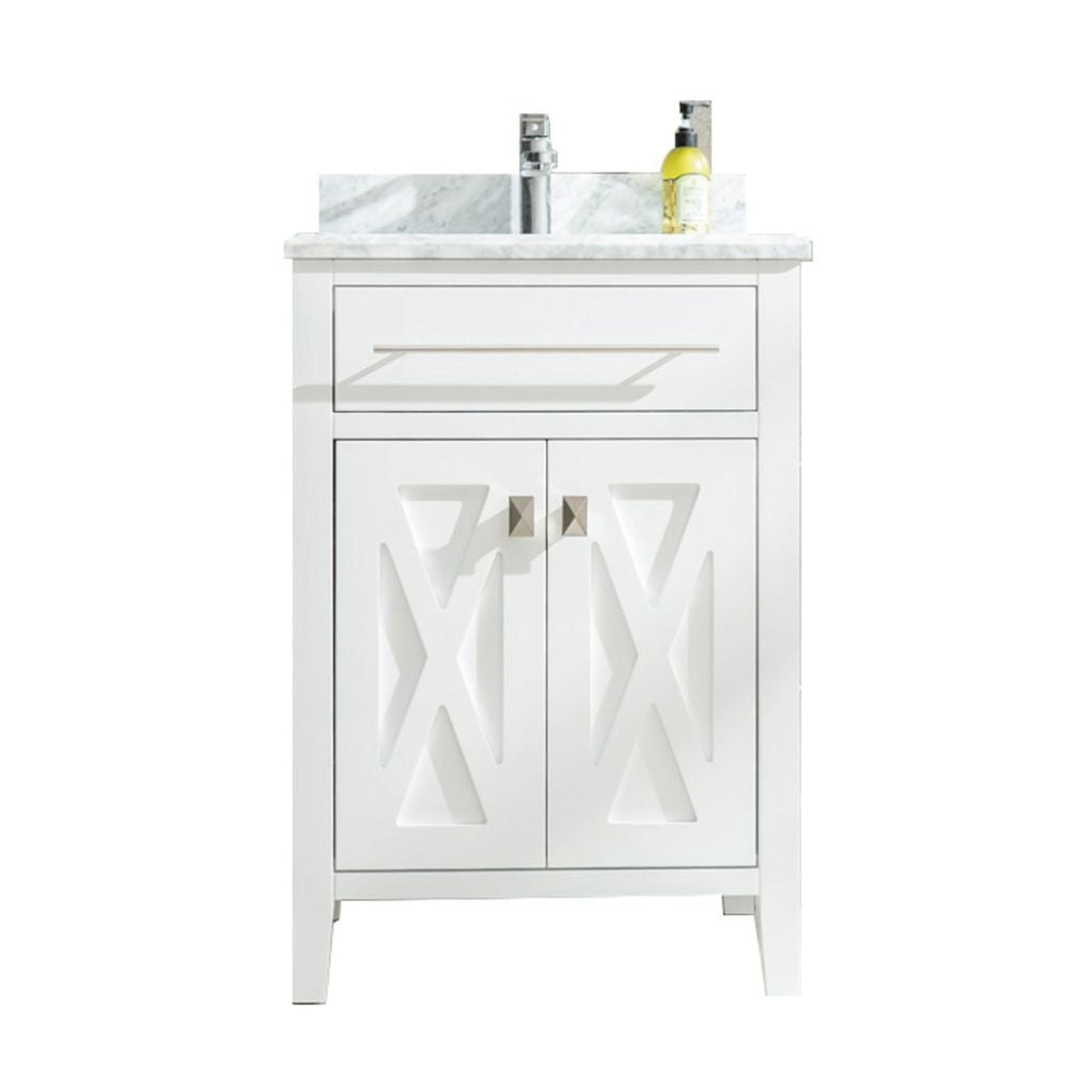 Laviva Wimbledon 24" White Vanity Base and White Carrara Marble Countertop With Rectangular Ceramic Sink