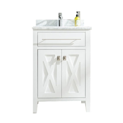 Laviva Wimbledon 24" White Vanity Base and White Carrara Marble Countertop With Rectangular Ceramic Sink