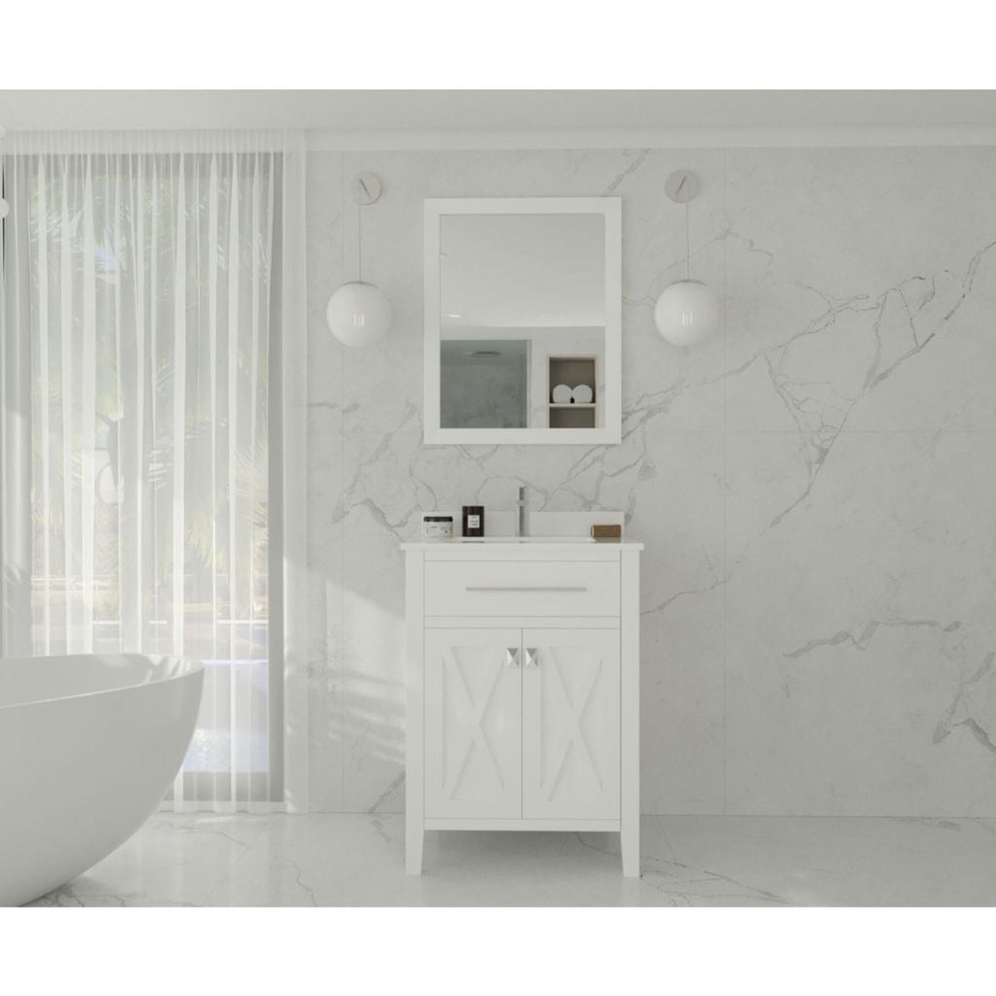 Laviva Wimbledon 24" White Vanity Base and White Quartz Countertop With Rectangular Ceramic Sink