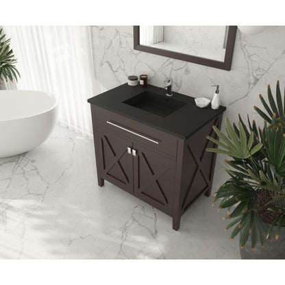 Laviva Wimbledon 36" Brown Vanity Base and Matte Black Solid Surface Countertop with Integrated Sink